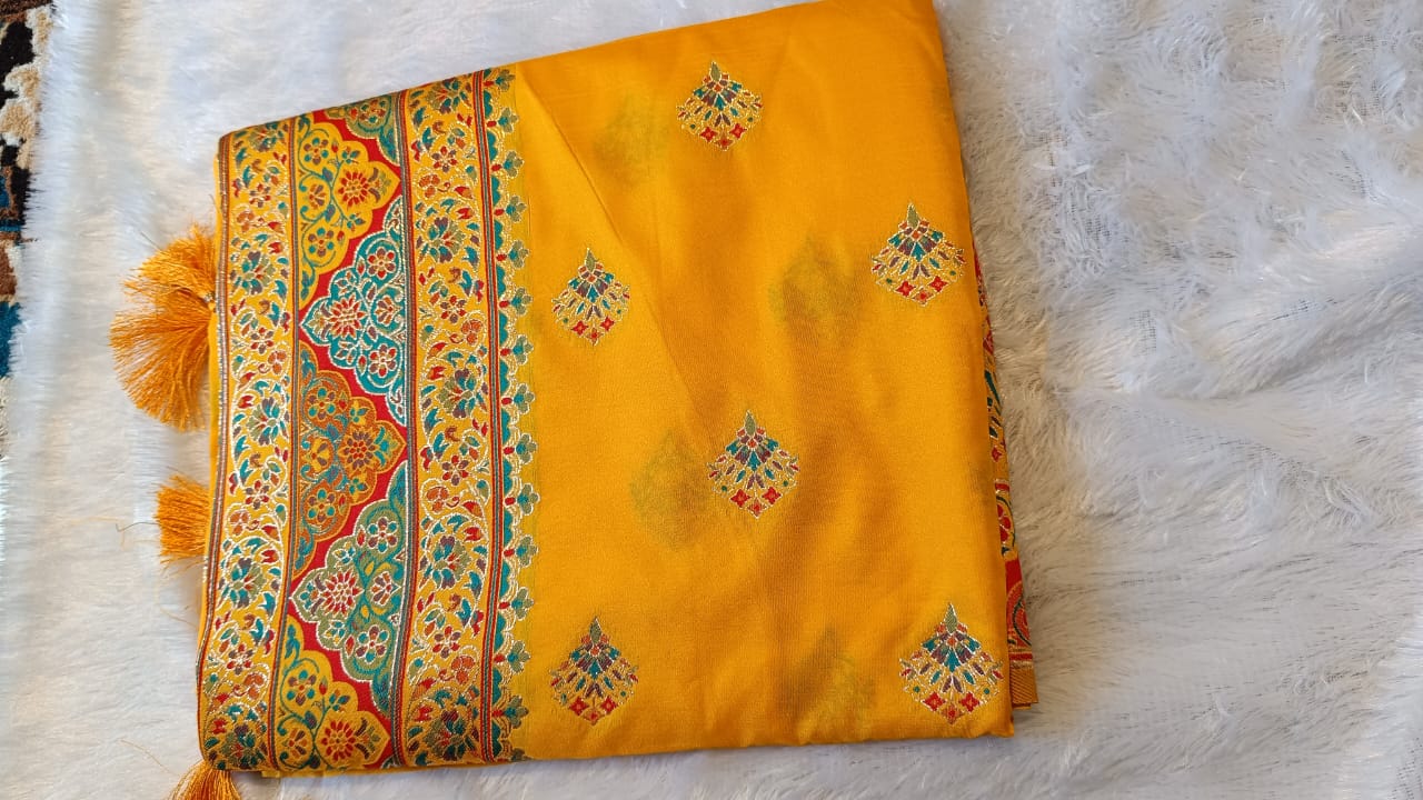 “Rangmohini Bangla Silk Saree – Mustard Radiance”