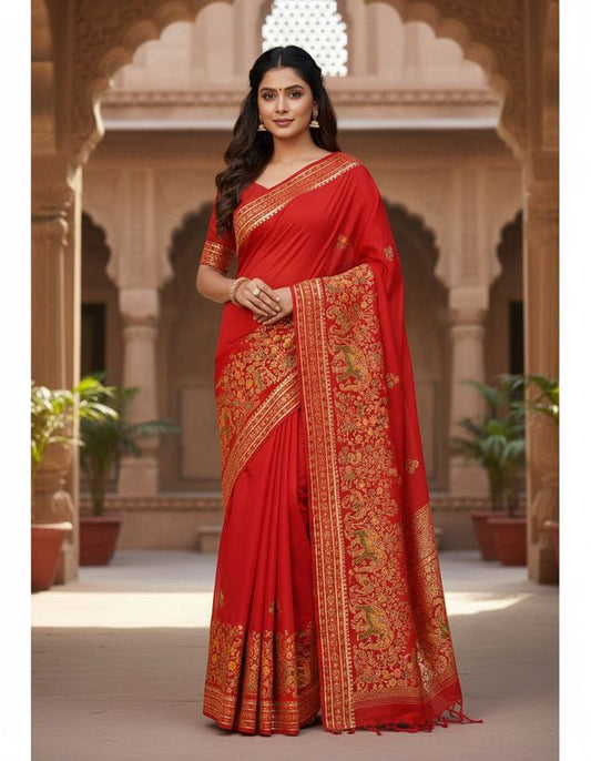 Pahanava Fashion Studio “Rudrangi Royal Red Digital Print Georgette Saree” – Elegant Heritage Print