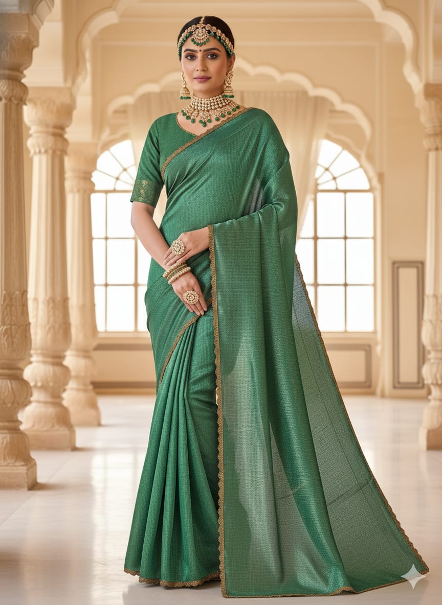 Emerald Elegance Fendy Fabric Saree
