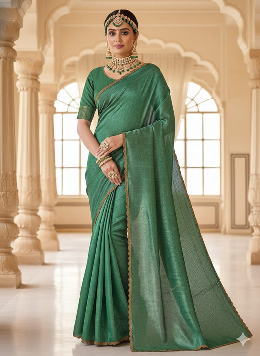 Emerald Elegance Fendy Fabric Saree