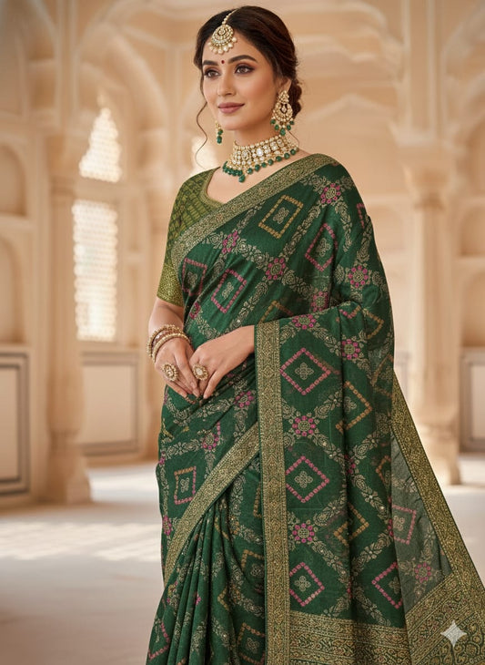 Forest Charm Chanderi Silk Saree With Bandhani Pattern